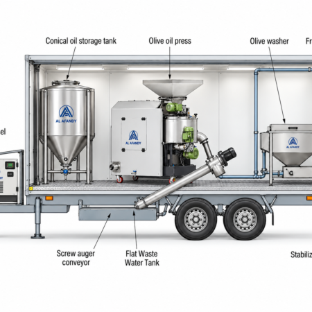 AL AFANDY mobile olive oil press 50 and 100 kg/h for farms, municipalities and cooperatives